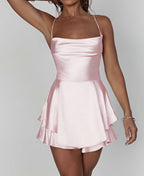 Damen Minikleid mit elegantem ärmellosem Design und voluminösen Rüschendetails R&B