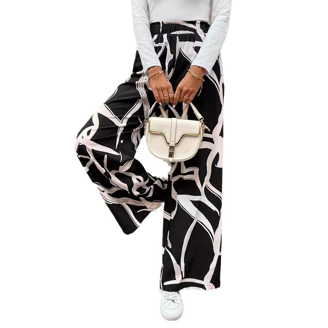 Damen Weit geschnittene Chiffon-Hosen mit modernem Grafikmuster R&B