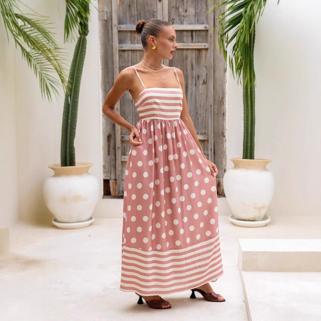 Damen Maxikleid mit verspieltem Streifendesign und großen Punkten R&B