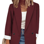 Damen modischer Blazer im Oversized-Schnitt mit tiefen Taschen und umgeschlagenen Ärmeln R&B