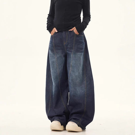 Damen weite High-Waist Jeans mit einzigartigem Design und lässigem Schnitt R&B