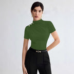 Damen elegantes Oberteil mit dekorativen Knopfdetails und modernem Stehkragen R&B
