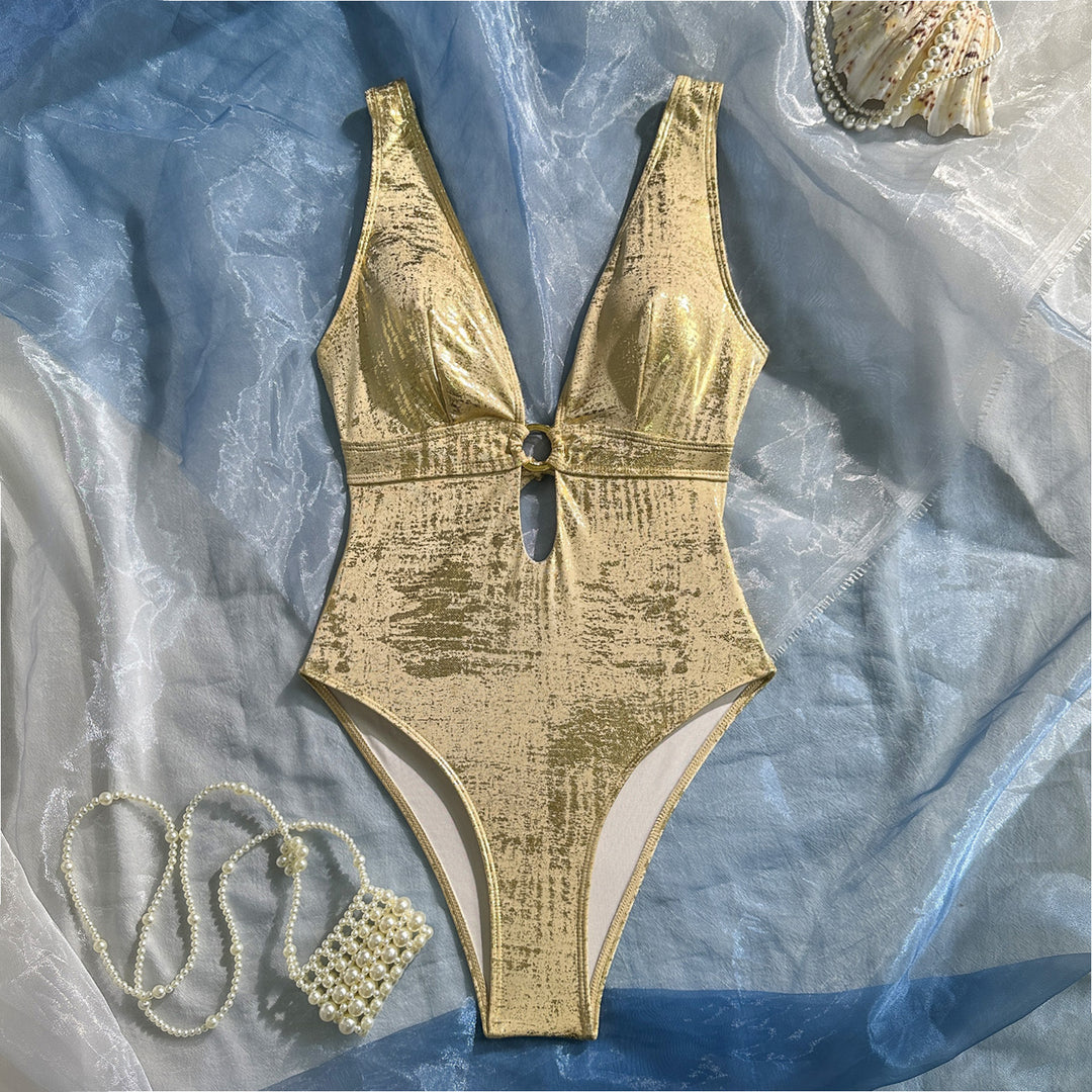 Damen Einteiliger Glamour-Badeanzug mit tiefem Ausschnitt R&B