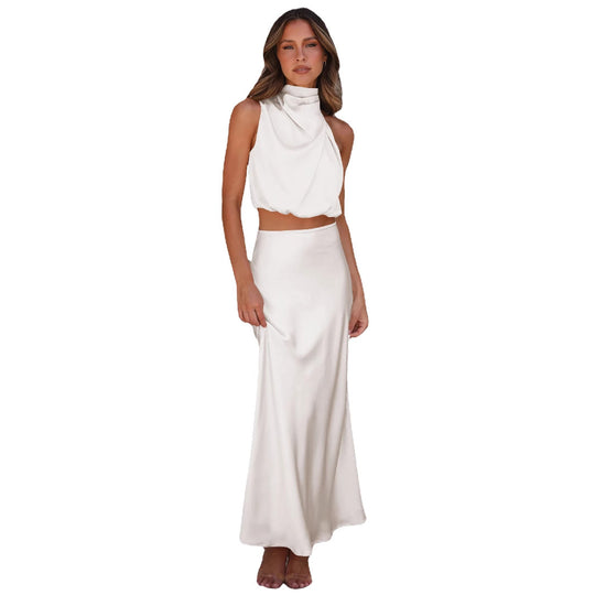 Damen Elegantes Maxikleid mit asymmetrischem Kragen und fließendem Schnitt R&B