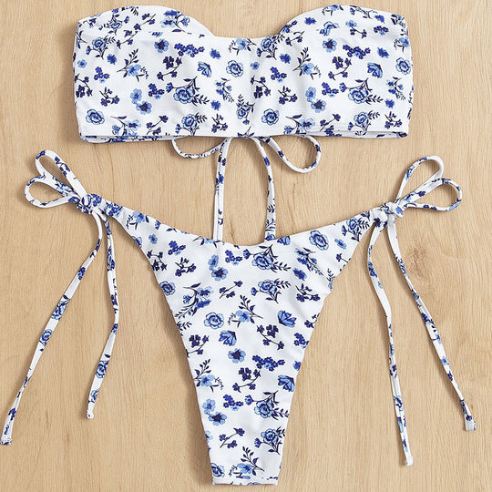 Damen Bandeau-Bikini mit verspieltem Blumendesign R&B