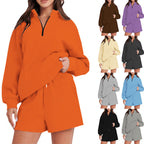 Damen bequemen Freizeit-Sweatanzug mit halbem Reißverschluss und Shorts R&B
