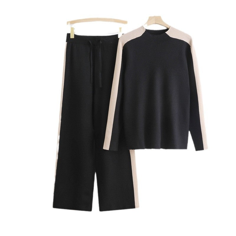 Damen sportliches Freizeit-Set mit kontrastierenden Ärmeln und elastischem Bund R&B