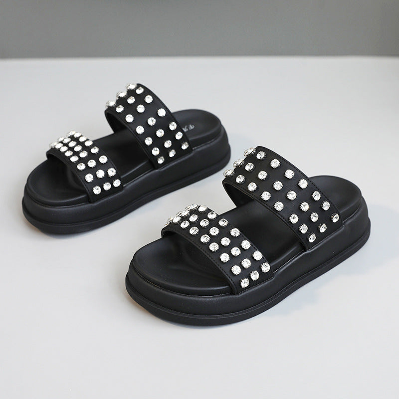 Damen Glamouröse Strandsandalen mit funkelnden Kristall-Applikationen R&B