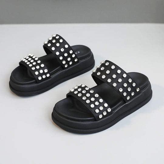 Damen Glamouröse Strandsandalen mit funkelnden Kristall-Applikationen R&B
