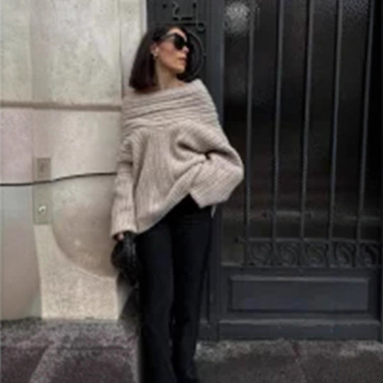 Damen Oversized Strickpullover mit lässigem Schnitt und voluminösen Ärmeln R&B