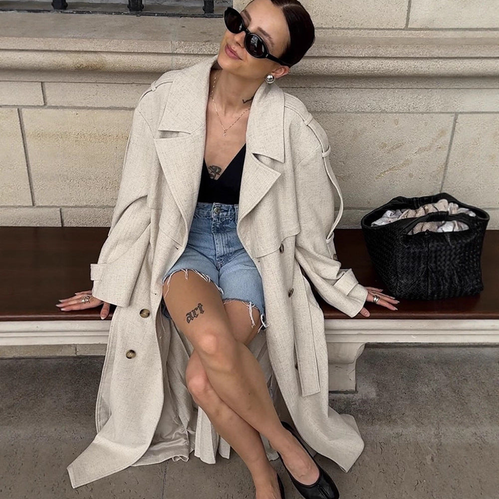 Damen eleganter Trenchcoat mit ausgefallenen Knopfdetails R&B