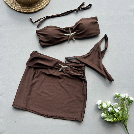 Damen Bikini-Set mit Röckchen und schimmerndem Muschel-Detail R&B