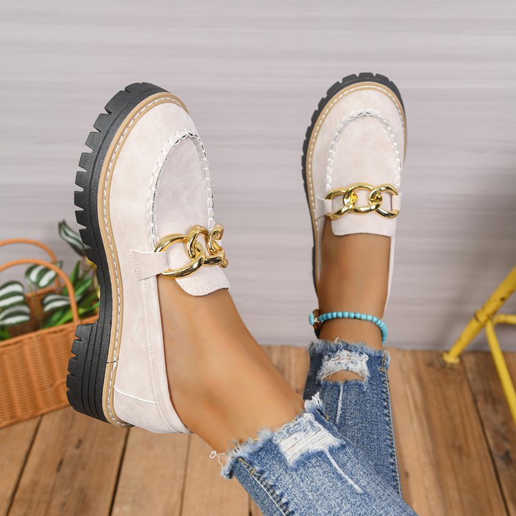 Damen Mokassins mit goldfarbener Kettenapplikation und rutschfester Sohle R&B