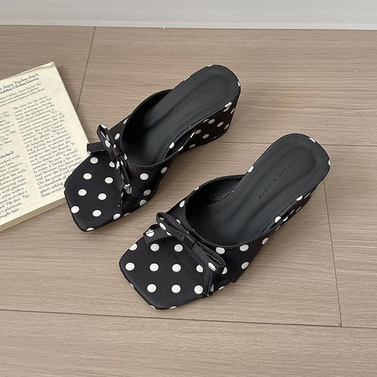 Damen elegante Mules mit gepunktetem Design und zartem Schleifenakzent R&B