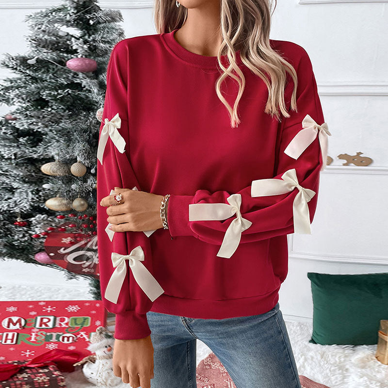 Damen Sweatshirt mit Rüschen und Schleifen R&B