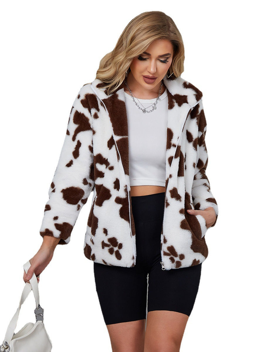 Damen Kuschelige Kunstpelzjacke mit tierischem Muster R&B