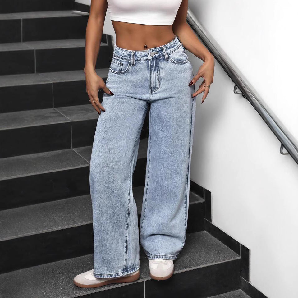 Damen Weite Denim-Jeans im lässigen Schnitt mit hohem Taillenbund R&B