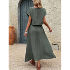 Damen Maxikleid mit tailliertem Oberteil und fließendem Rock R&B