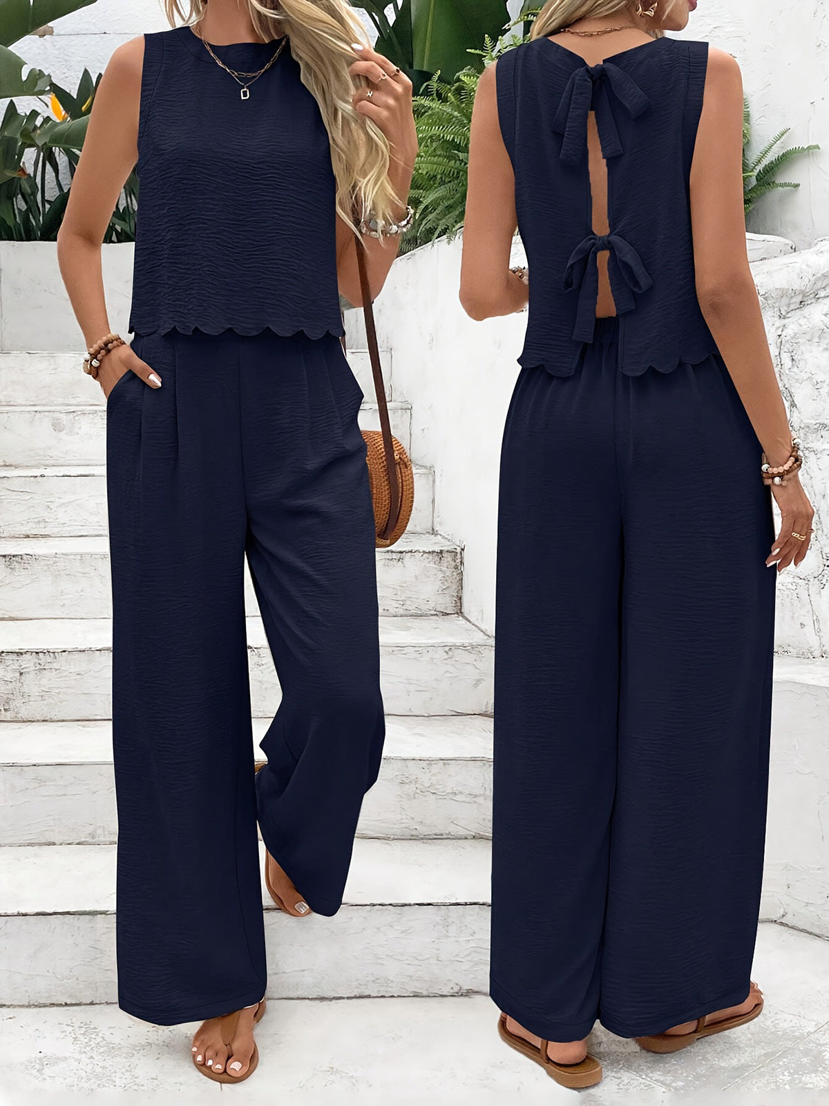 Damen Lässiger Jumpsuit mit elegantem Rückenausschnitt und weitem Bein R&B