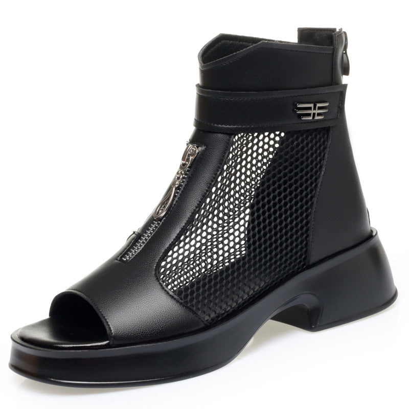 Damen Offene Stiefeletten mit Netzdesign und modischem Reißverschluss R&B