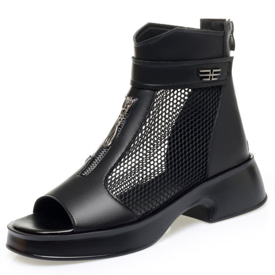 Damen Offene Stiefeletten mit Netzdesign und modischem Reißverschluss R&B