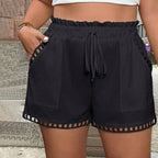 Damen Freizeit Shorts mit elastischem Bund und dekorativem Netzdetails R&B