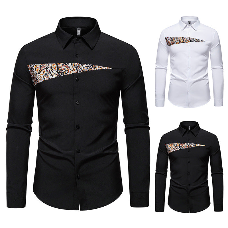 Herren modisches Langarmhemd mit asymmetrischem Muster R&B