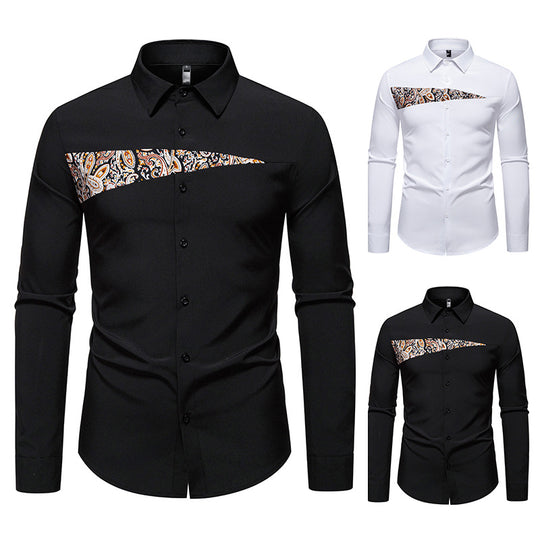 Herren modisches Langarmhemd mit asymmetrischem Muster R&B