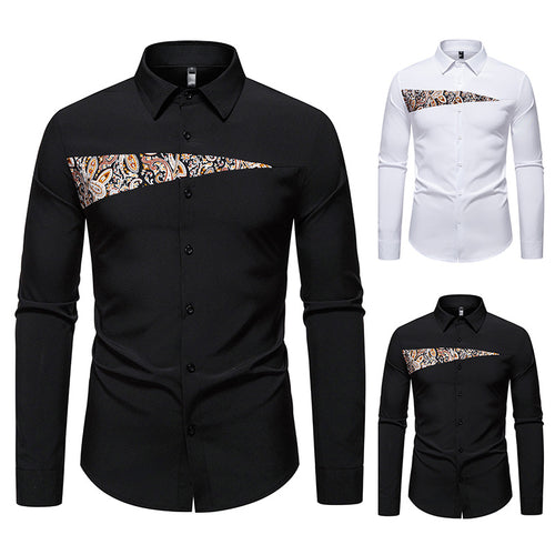 Herren modisches Langarmhemd mit asymmetrischem Muster R&B