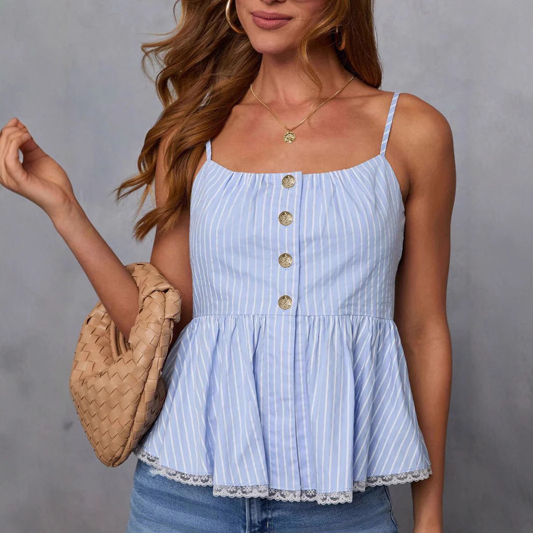 Damen Peplum-Oberteil mit Knopfdetaillierung und Spitzenakzent R&B