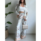 Damen Überschnittenes Satin-Hosenanzug mit floralem Design R&B