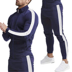 Herren sportliches Trainingsanzug mit hohem Kragen und kontrastierenden Streifen R&B