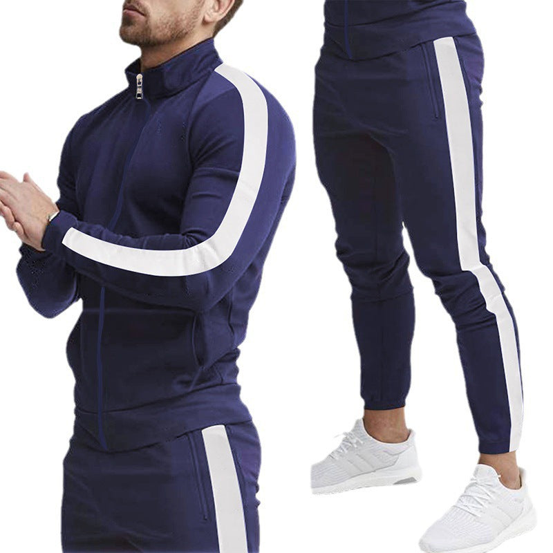 Herren sportliches Trainingsanzug mit hohem Kragen und kontrastierenden Streifen R&B