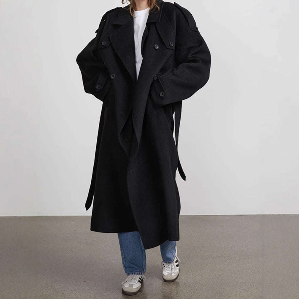 Damen Oversized Trenchcoat aus hochwertigem Wollgemisch mit doppelter Knopfleiste R&B