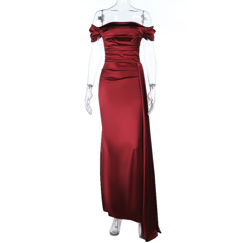 Damen Elegantes Off-Shoulder-Maxikleid aus luxuriösem Satin R&B