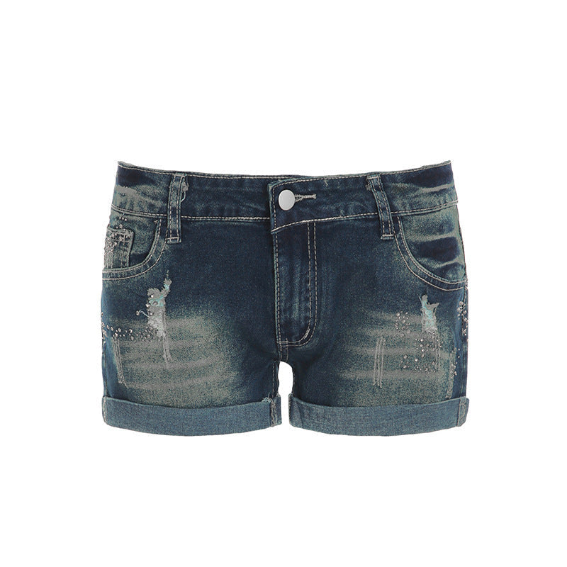 Damen Jeans-Shorts mit funkelnden Akzenten und modischem Design R&B