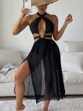 Damen Strandkleid mit tiefem V-Ausschnitt und elegantem Ringdetail R&B