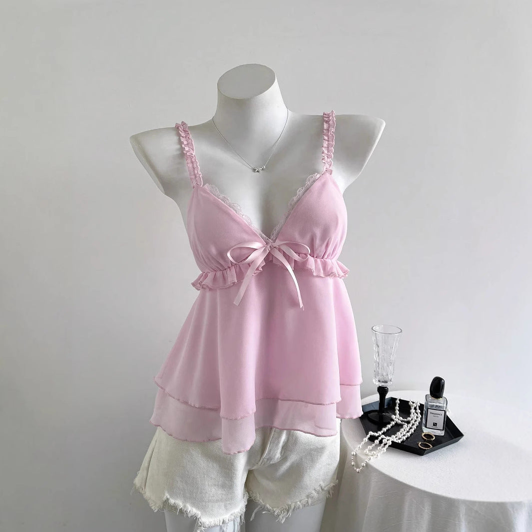 Damen lässiges Top mit Rüschendetails und Schleifenakzent R&B