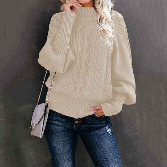Damen Grobstrickpullover mit hohen Kragen und voluminösen Ärmeln R&B