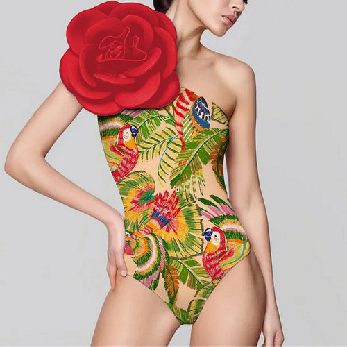 Damen Einteiler Badeanzug mit floralem 3D-Design R&B