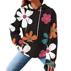 Damen lockerer Kapuzenpullover mit farbenfrohem Blumendesign