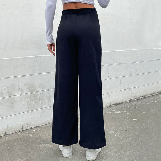 Damen Weite Stoffhose mit dekorativen Knopfdetails R&B