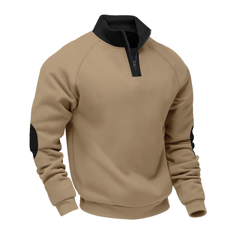 Herren nan Halbzip-Fleecepullover mit Stehkragen Raglanärmeln und Ellenbogenpatches R&B