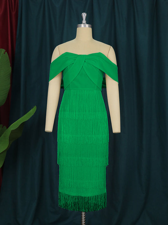 Damen Cut-out Cocktailkleid mit Fransen R&B
