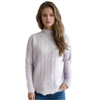 Damen kuscheliger Strickpullover mit modernem Zopfdesign und Rundhalsausschnitt R&B