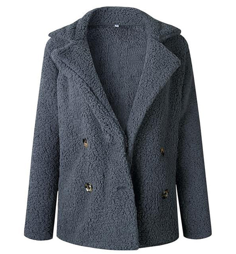 Damen Flauschiger Doppelreiher Blazer aus Kunstfell R&B