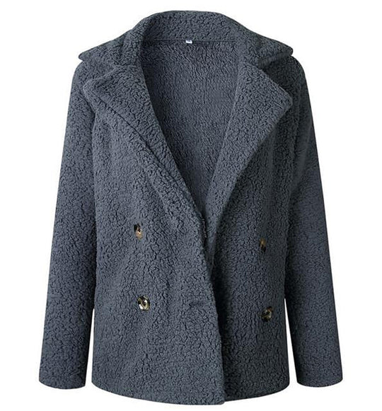 Damen Flauschiger Doppelreiher Blazer aus Kunstfell R&B