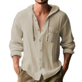 Herren lässiges Hoodie-Oberhemd mit praktischen Knopfleisten und Brusttasche R&B