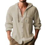 Herren lässiges Hoodie-Oberhemd mit praktischen Knopfleisten und Brusttasche R&B