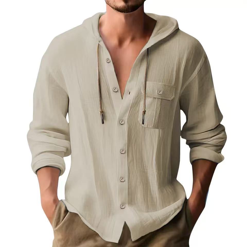Herren lässiges Hoodie-Oberhemd mit praktischen Knopfleisten und Brusttasche R&B